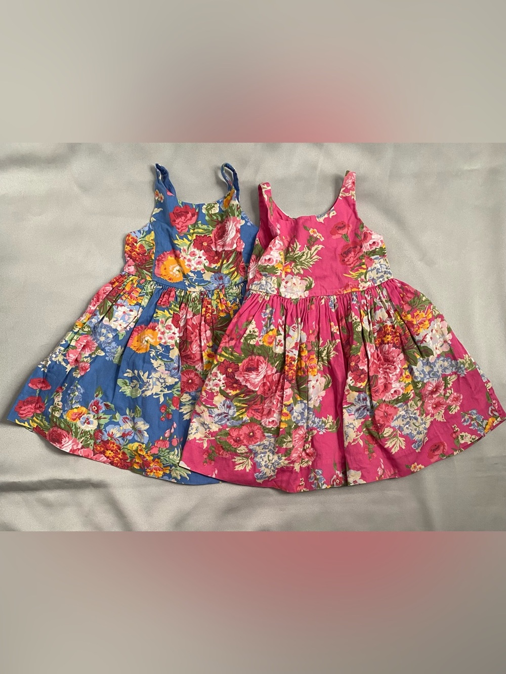 Lot of 2 Ralph Lauren Floral Dress Pink Blue Lined Sleeveless Summer 4T